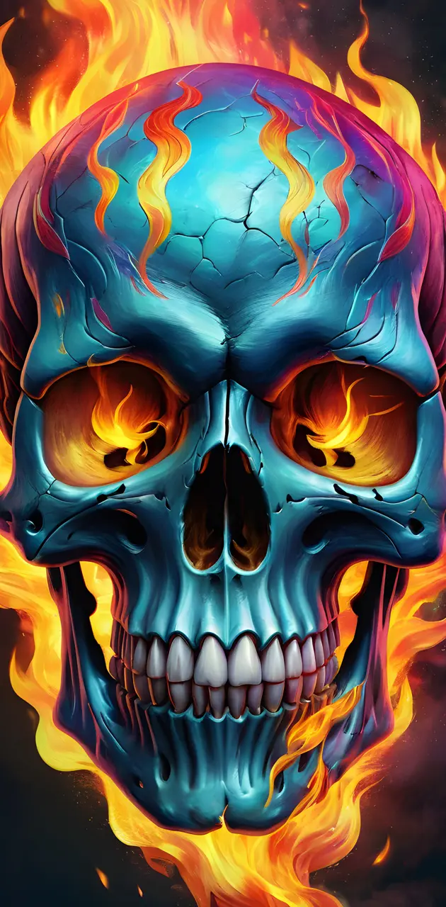 Colorful Skull with Flames