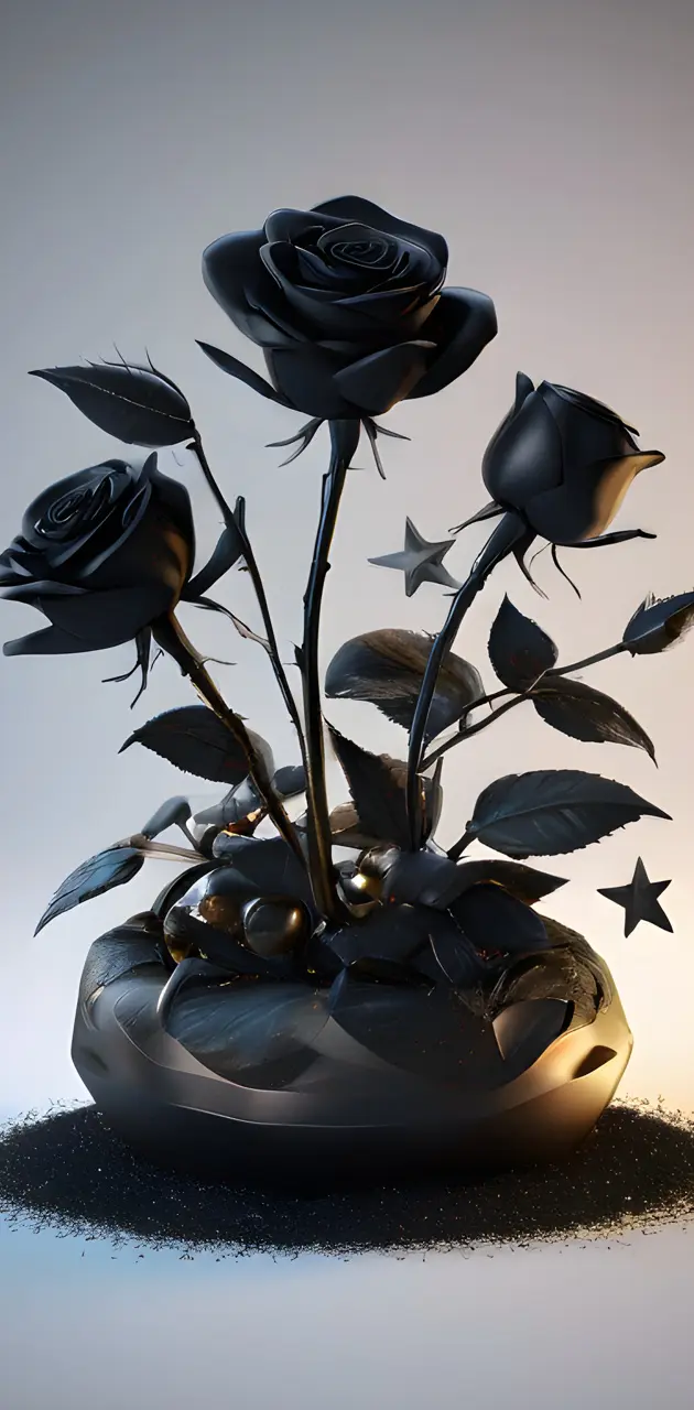 black rose with plant in a pot