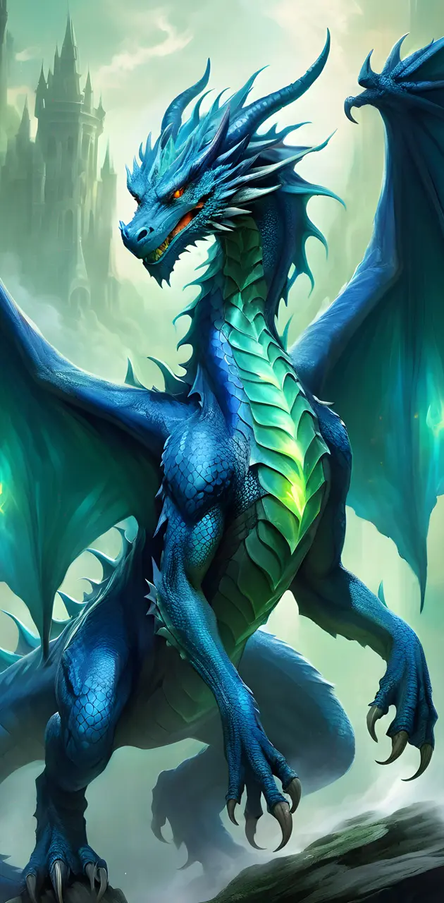 blue and green dragon