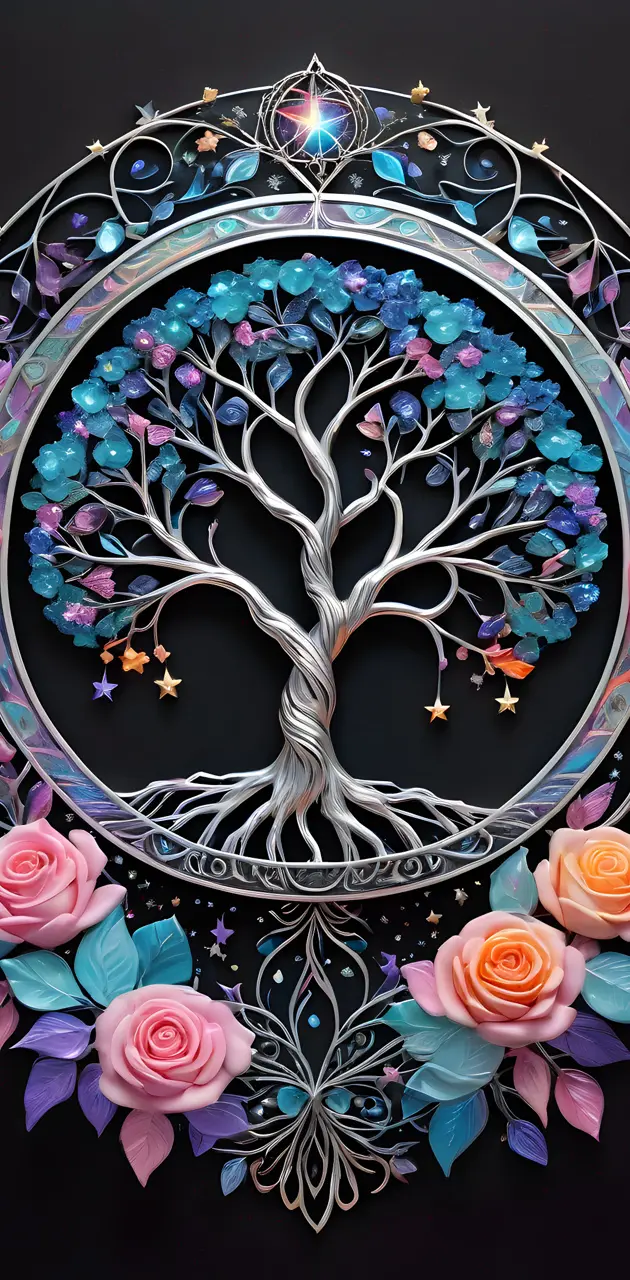 Tree of Life Symbol with Rose Border