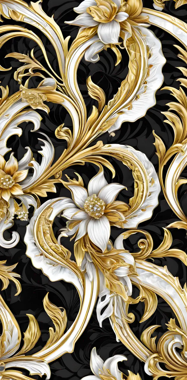 Gold White and black flowers