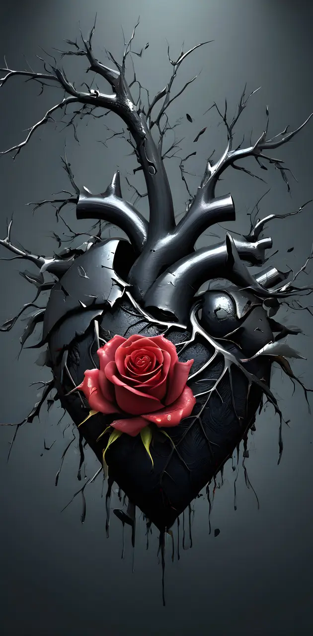a rose in a spider web, inside heart, outside heart,