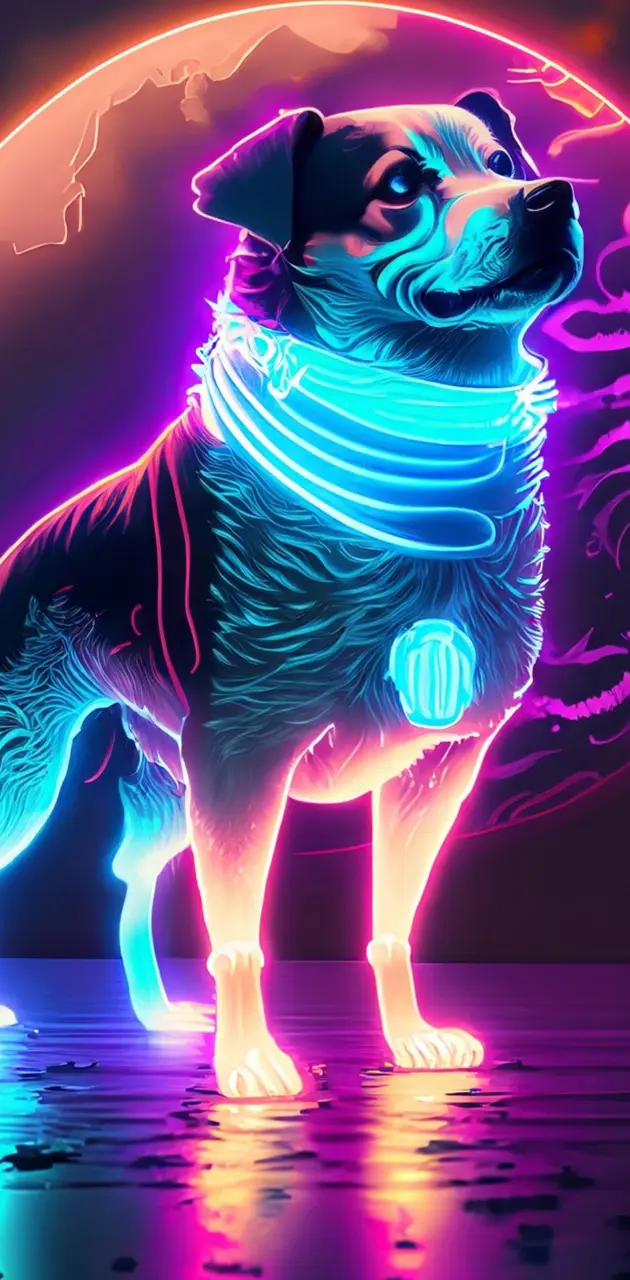 Dog with Planet Neon
