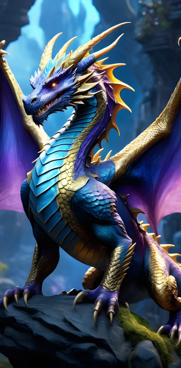 a Blue and gold and purple Dragon