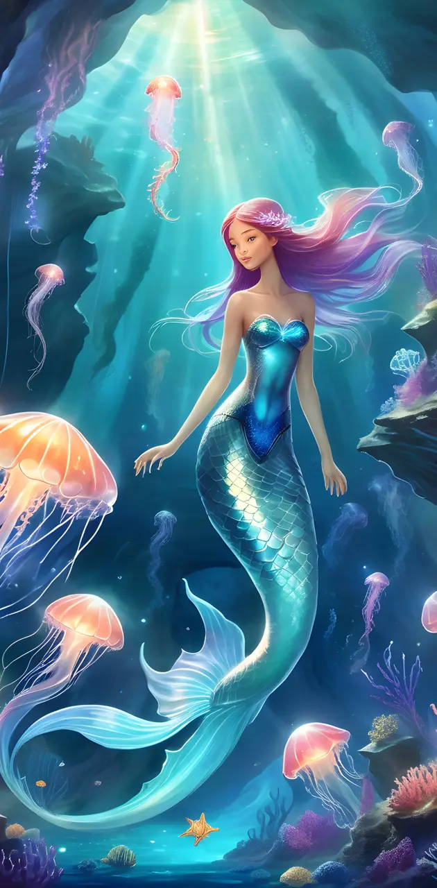 mermaid and jellyfish friends