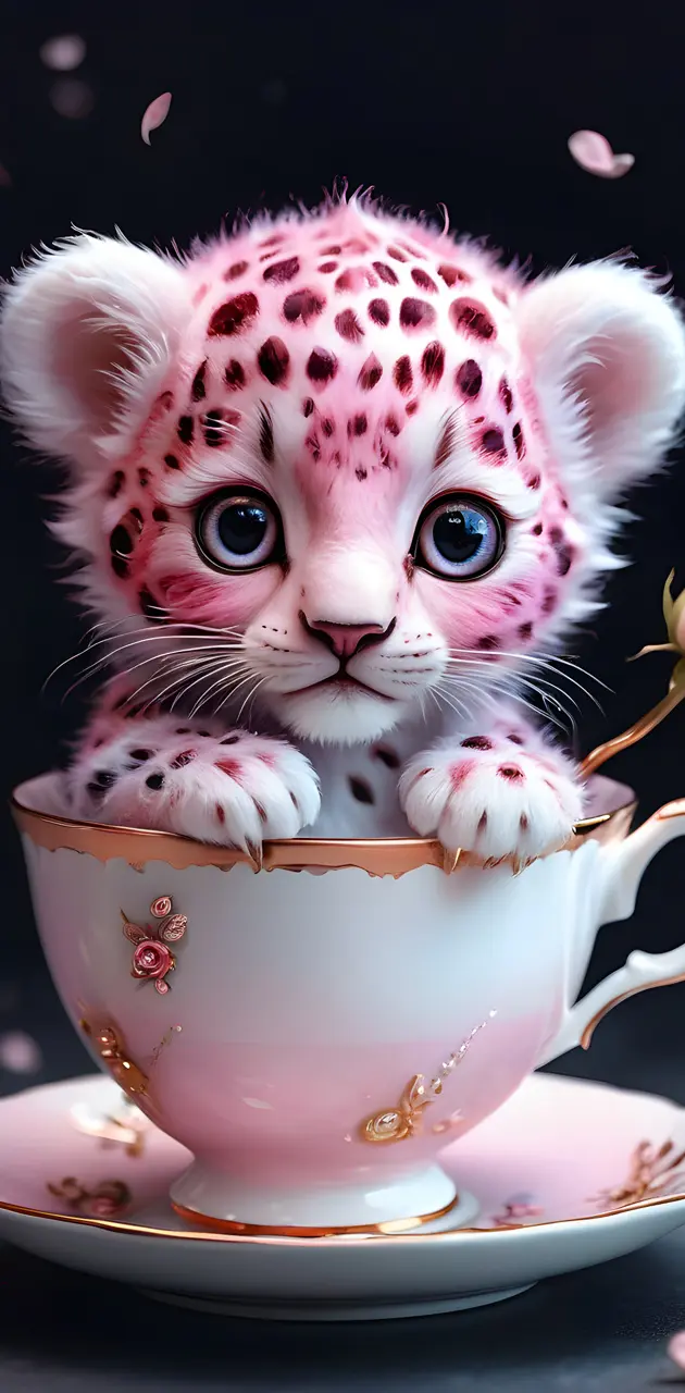 a pink tiger in a tea cup