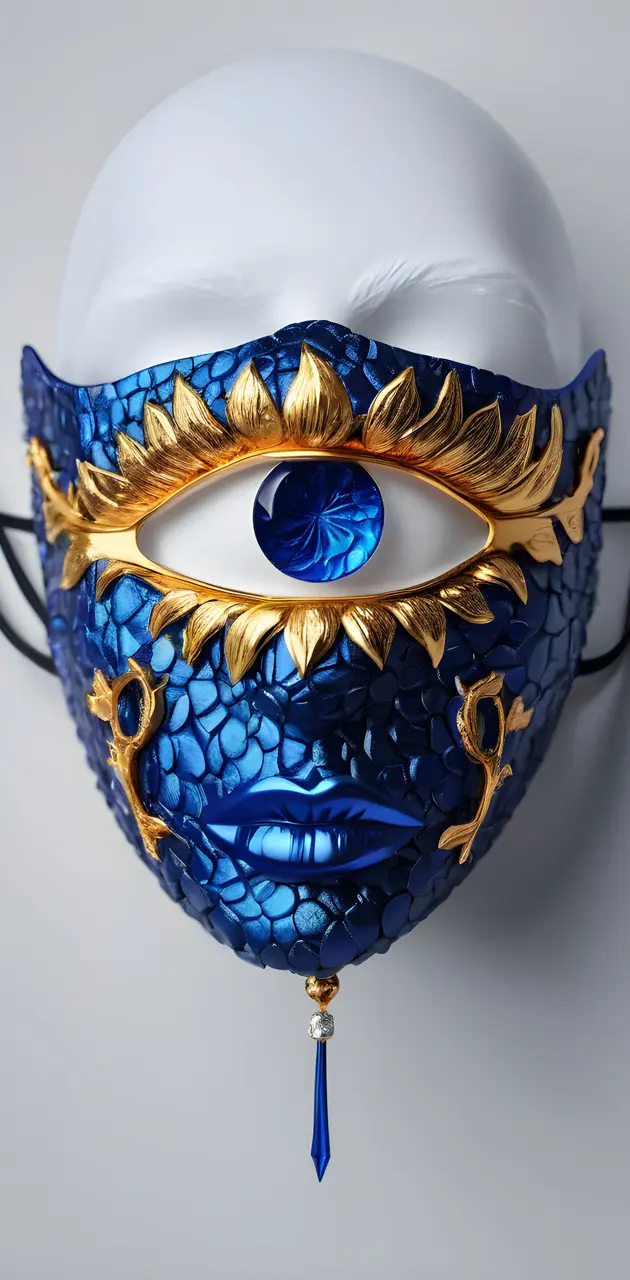 a blue and yellow mask