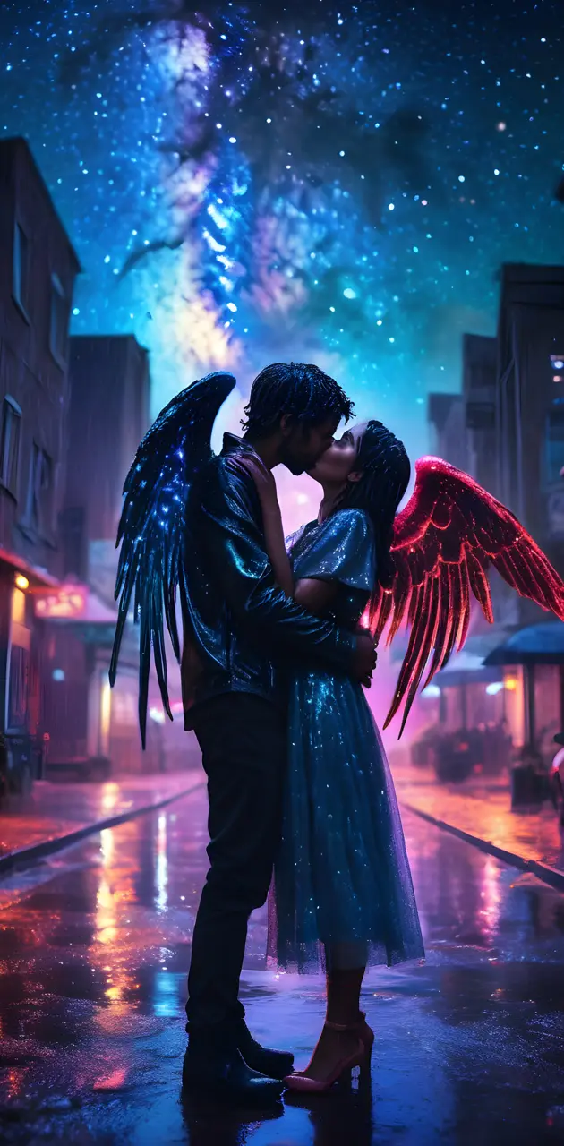 Forbidden love kissing beneath the stars