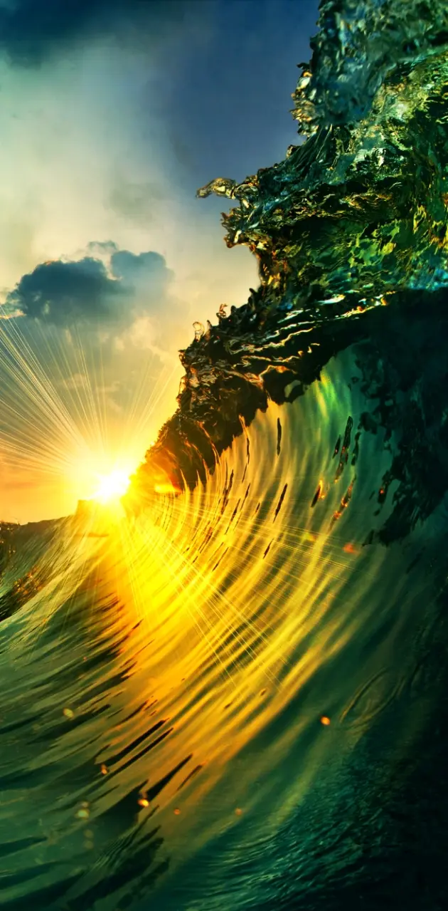 sunset over a wave