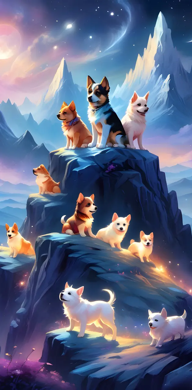 a group of puppies on a rock