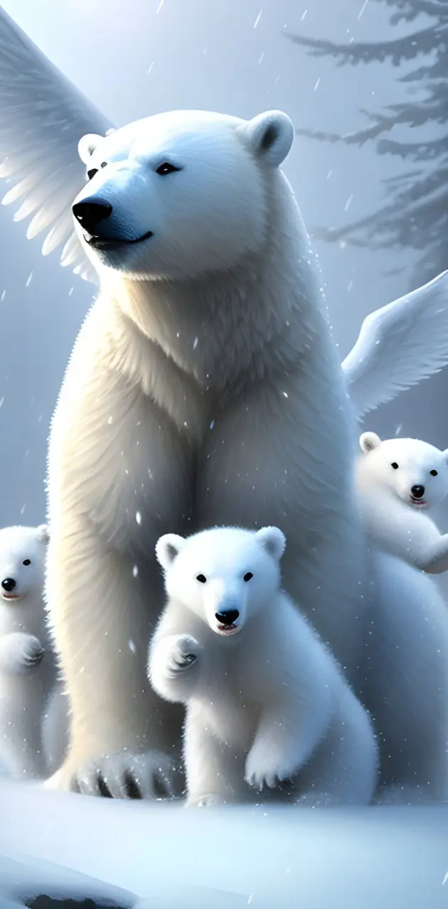 Mom polar bear 🤍💙🤍