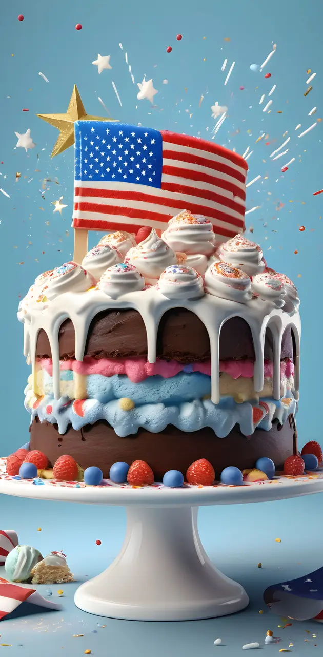 a cake with a flag on top