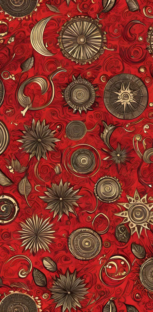 Red & Bronze Flora Wallpaper 2