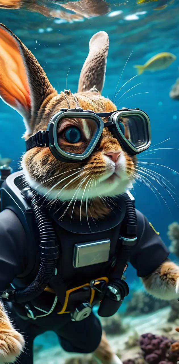 a bunny cat scuba diving