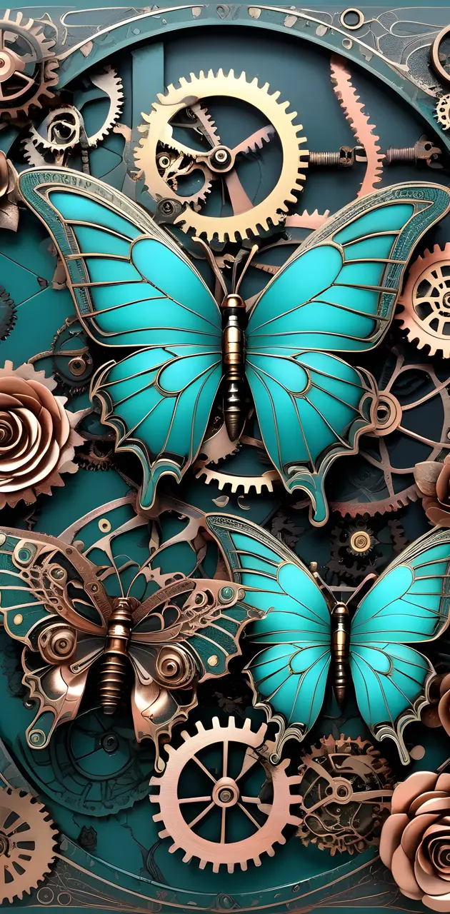 3D Metal Teal Butterflies