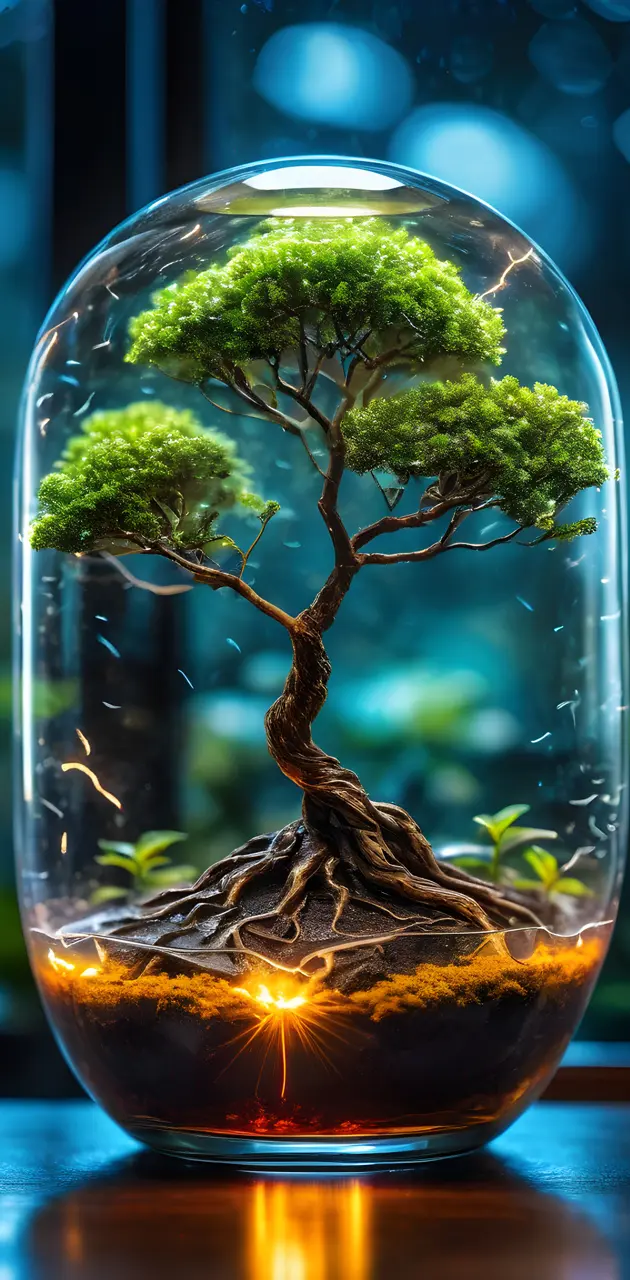 a plant in a glass container