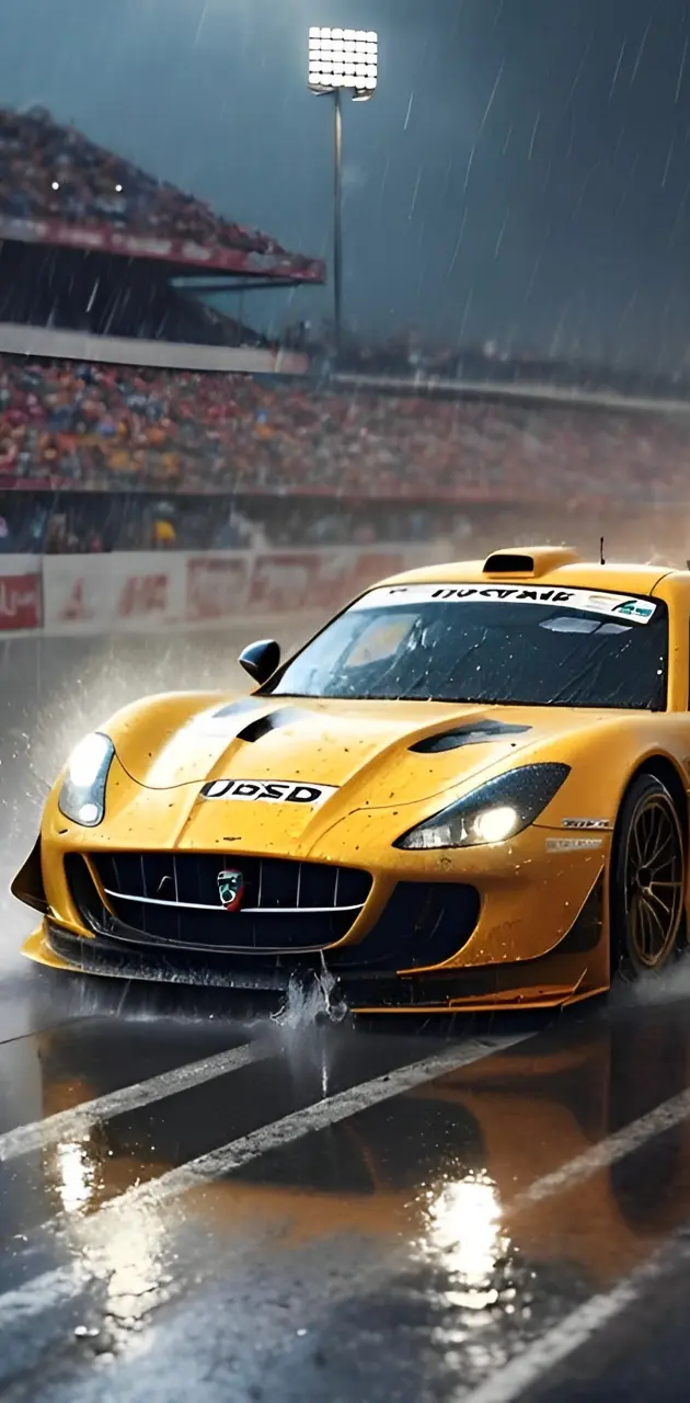 car race in the rain