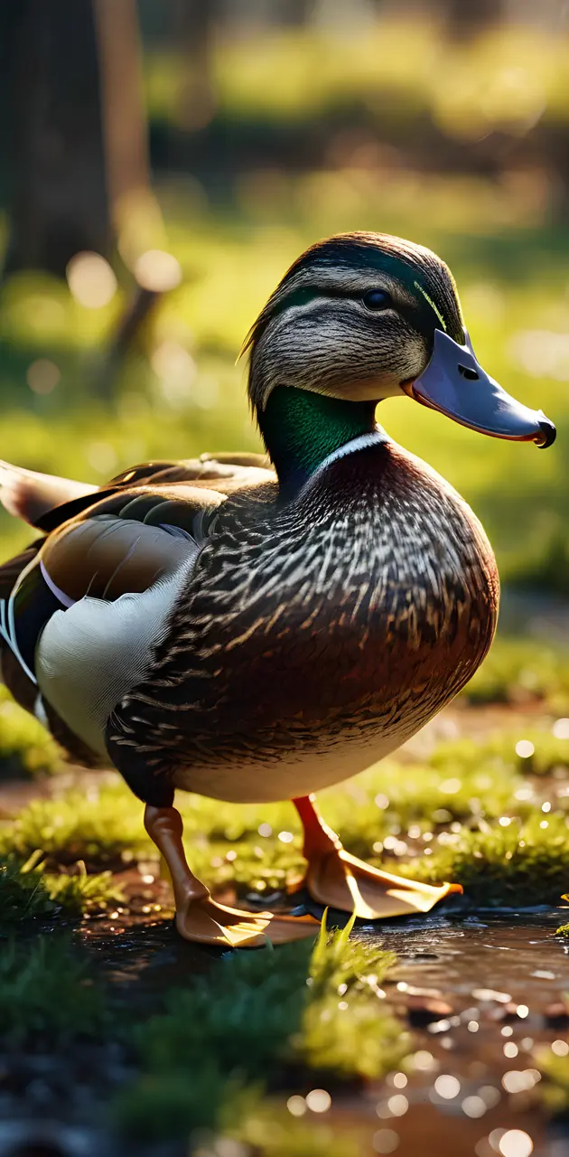 a duck standing on grass