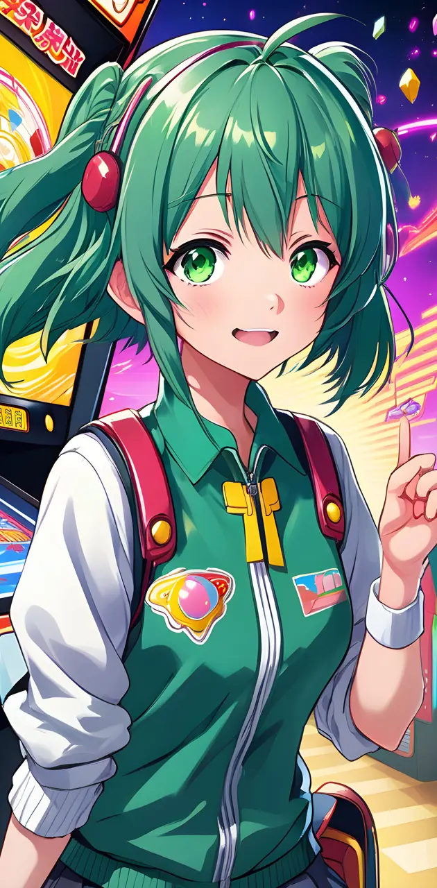 Anime school girl at an arcade