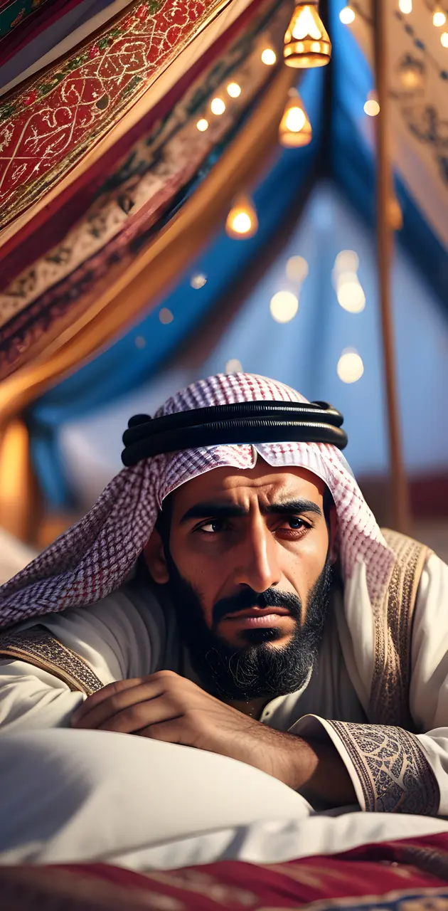 Arab Khaleeji sad man in a tent