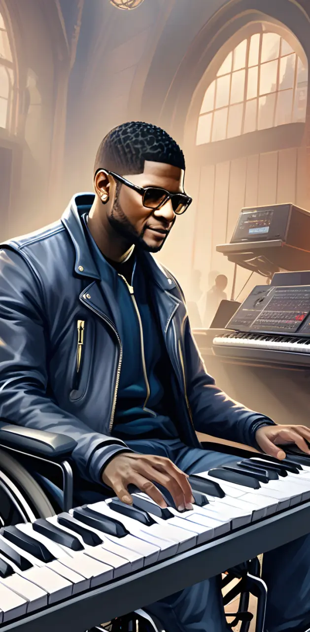 Usher playing keyboard