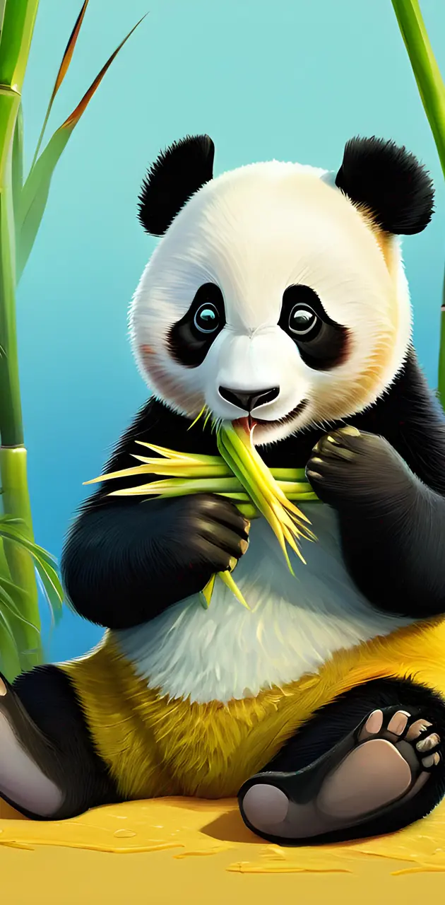 Panda, Plain, Eating, Relaxing