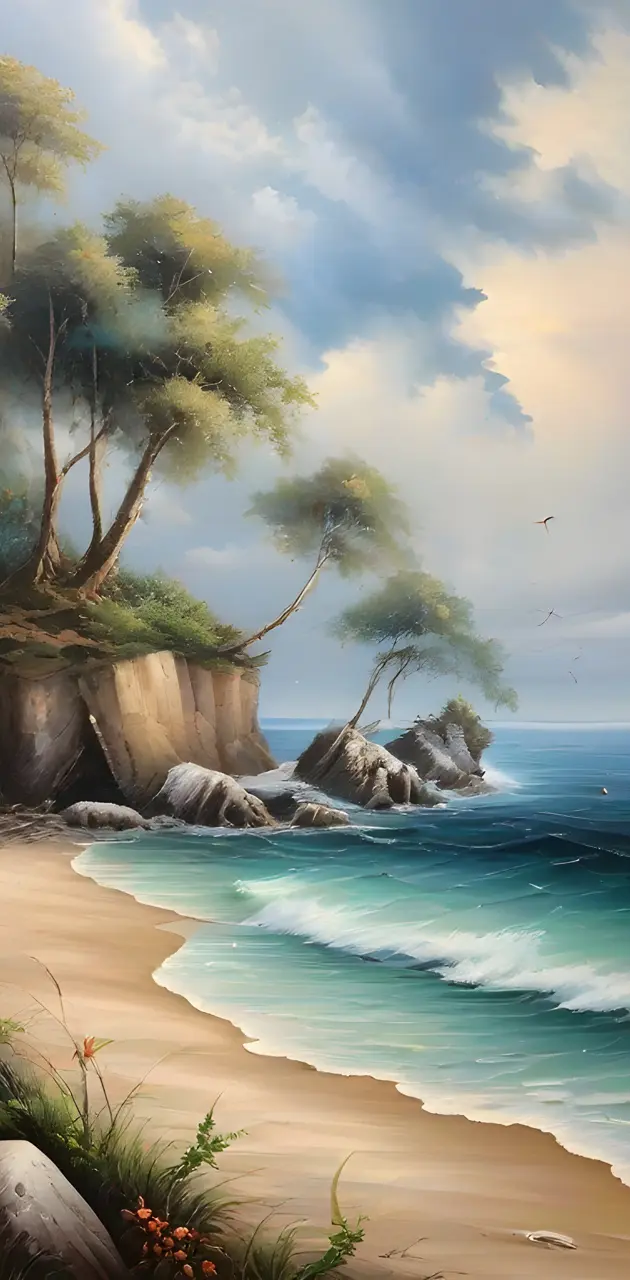 Oil painting of beach