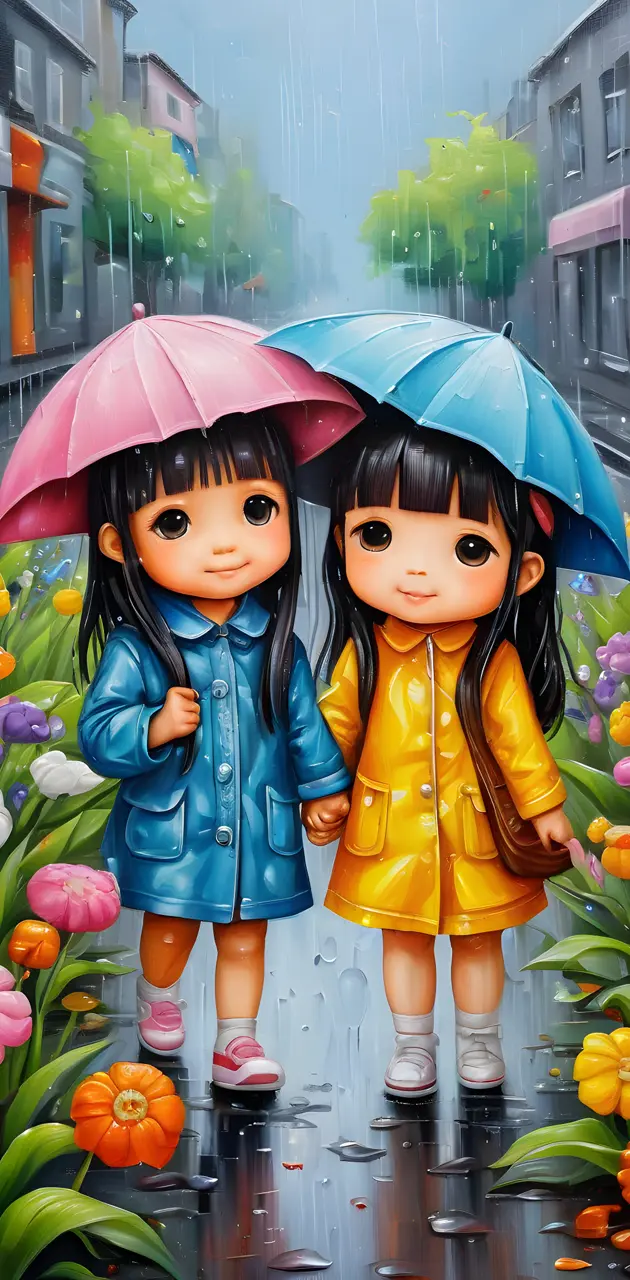 two dolls holding umbrellas
