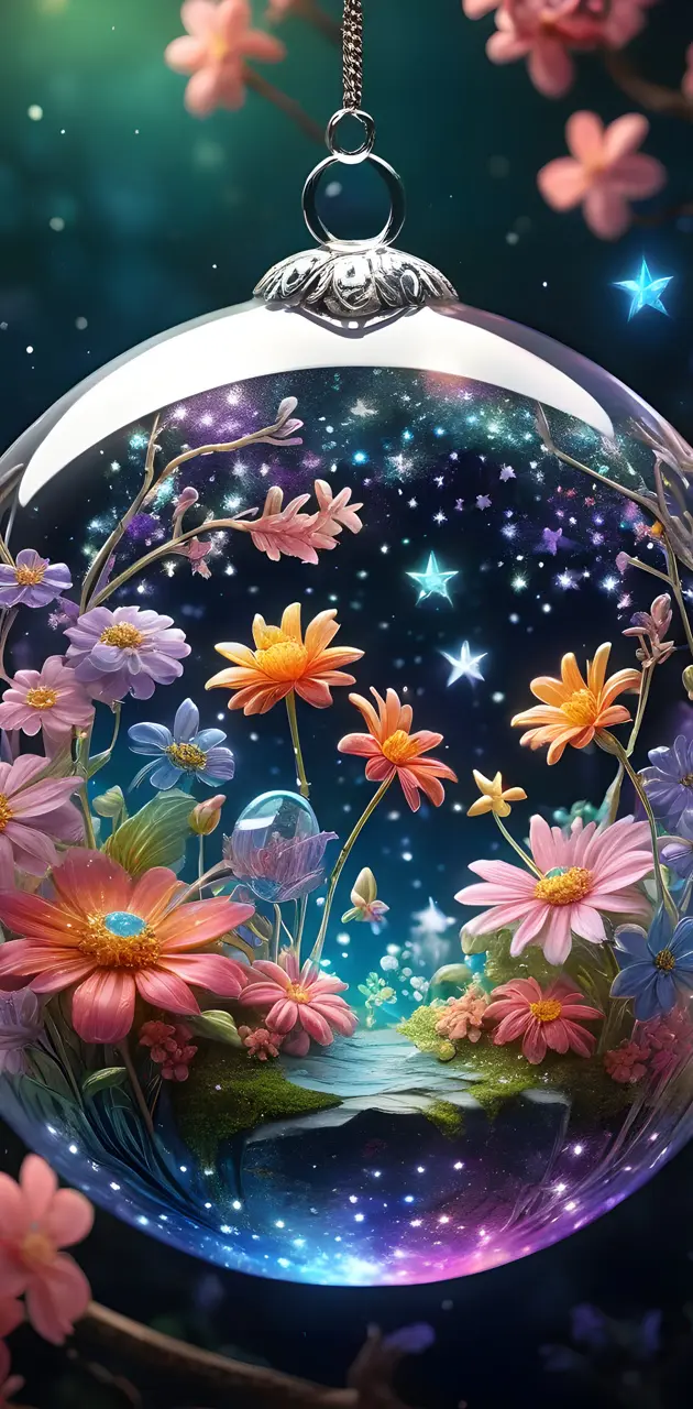 beautiful round hanging glass Ball filled with flowers