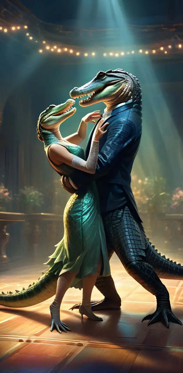 Alligator and a Crocodile Dancing a Tango