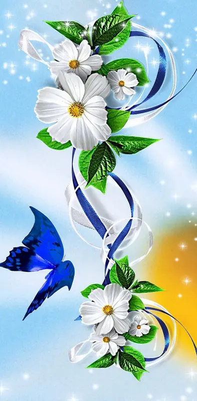 Blue Floral Ribbon