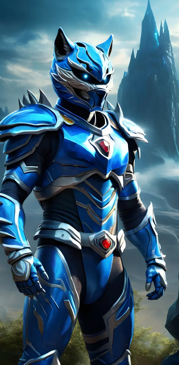 Blue Power Ranger with wolf armor