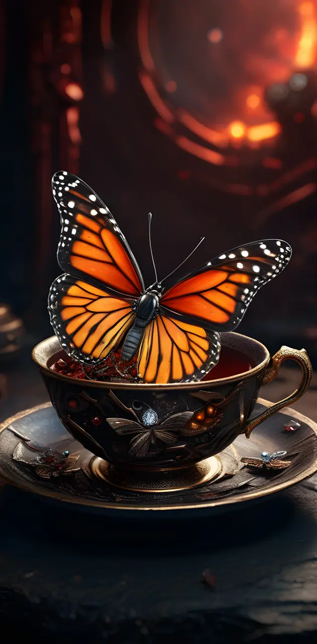 a butterfly on a pot