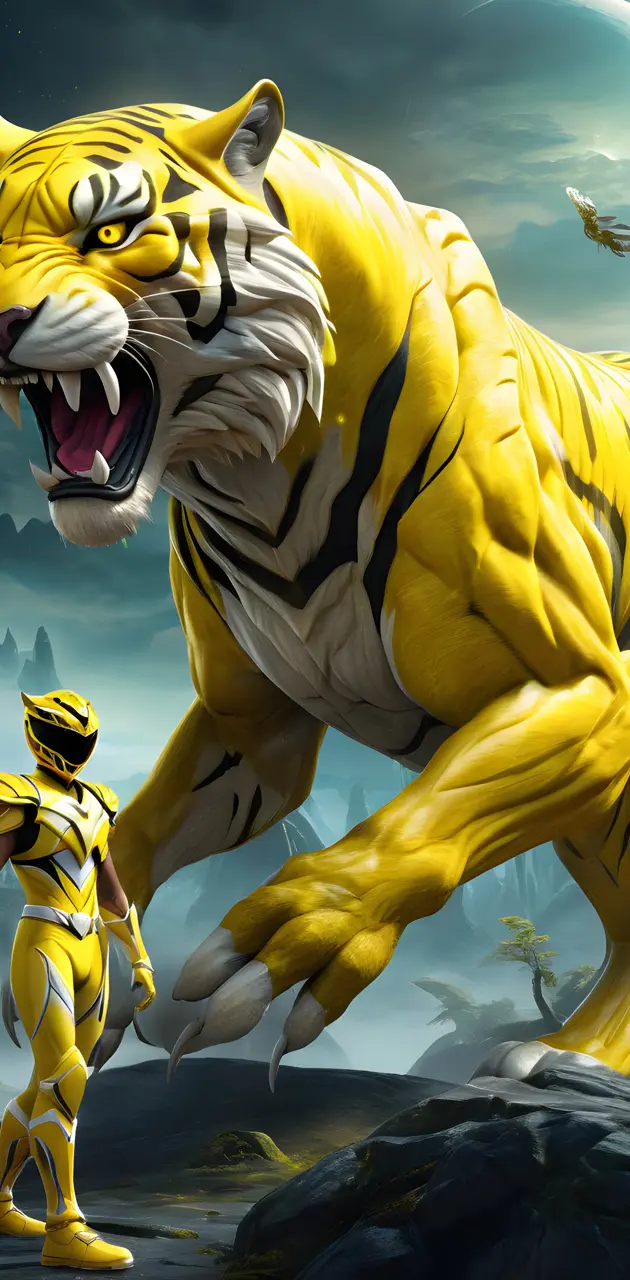 Yellow Power Ranger with sabertooth tiger rip Thuy