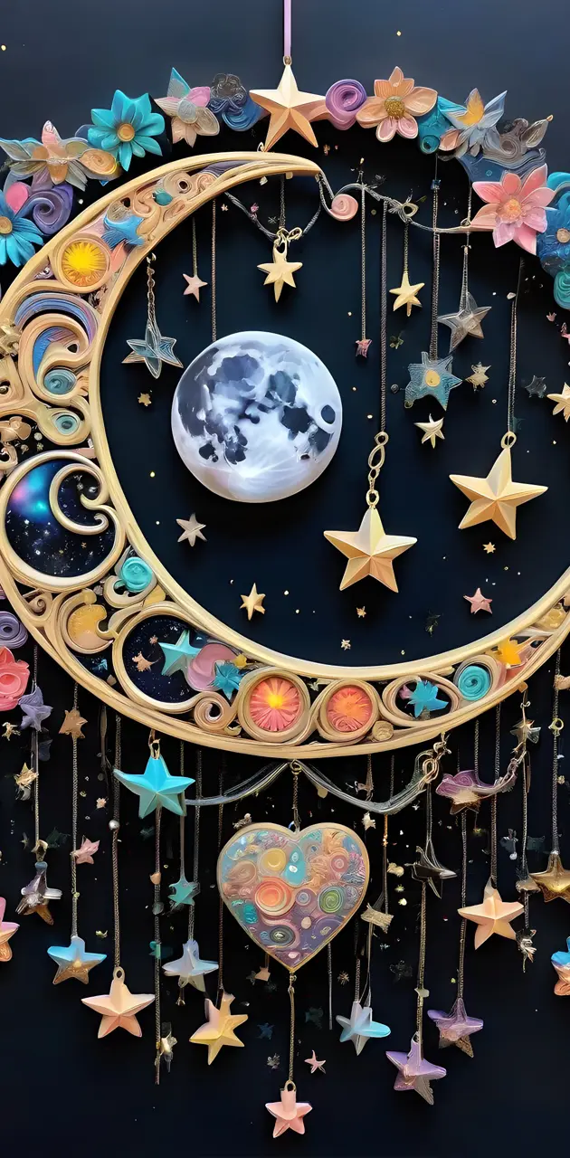 psychedelic moon and stars wall hanging