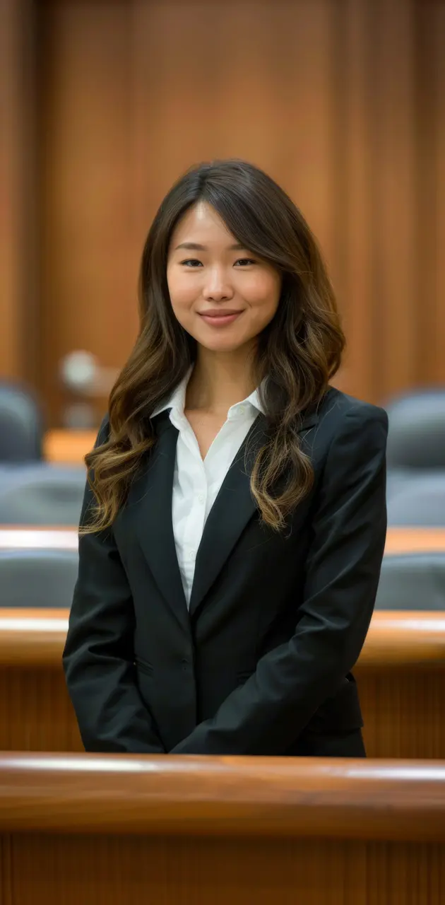 Asian woman lawyer in courtroom