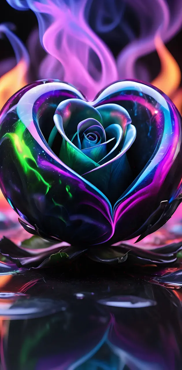 glass heart and a rose within