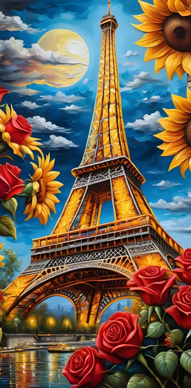 Eiffel tower sunflowers