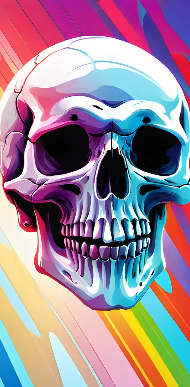 a skull with a red and blue background
