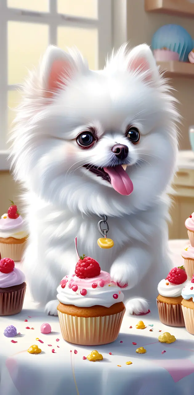 Pomeranian and cupcake