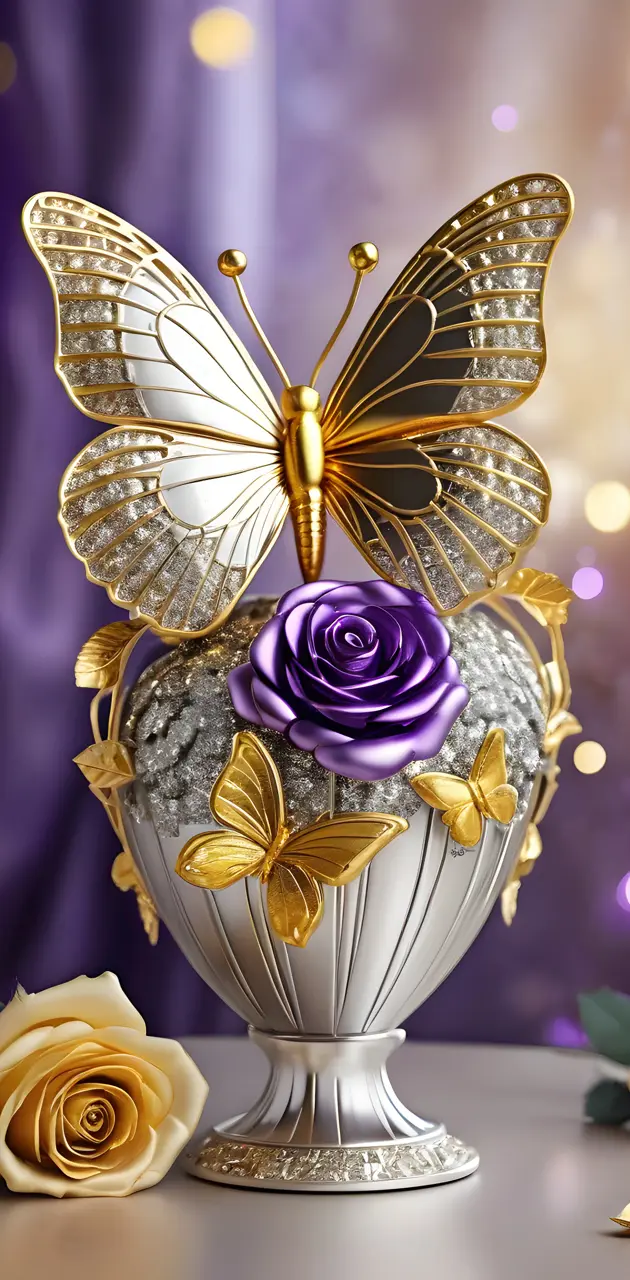 Silver Vase and Butterfly