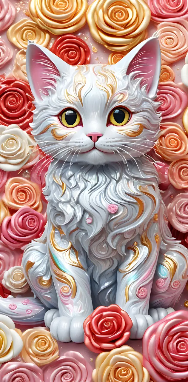 a cat with flowers