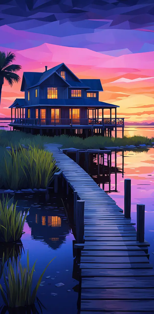Mansion at the sunset
