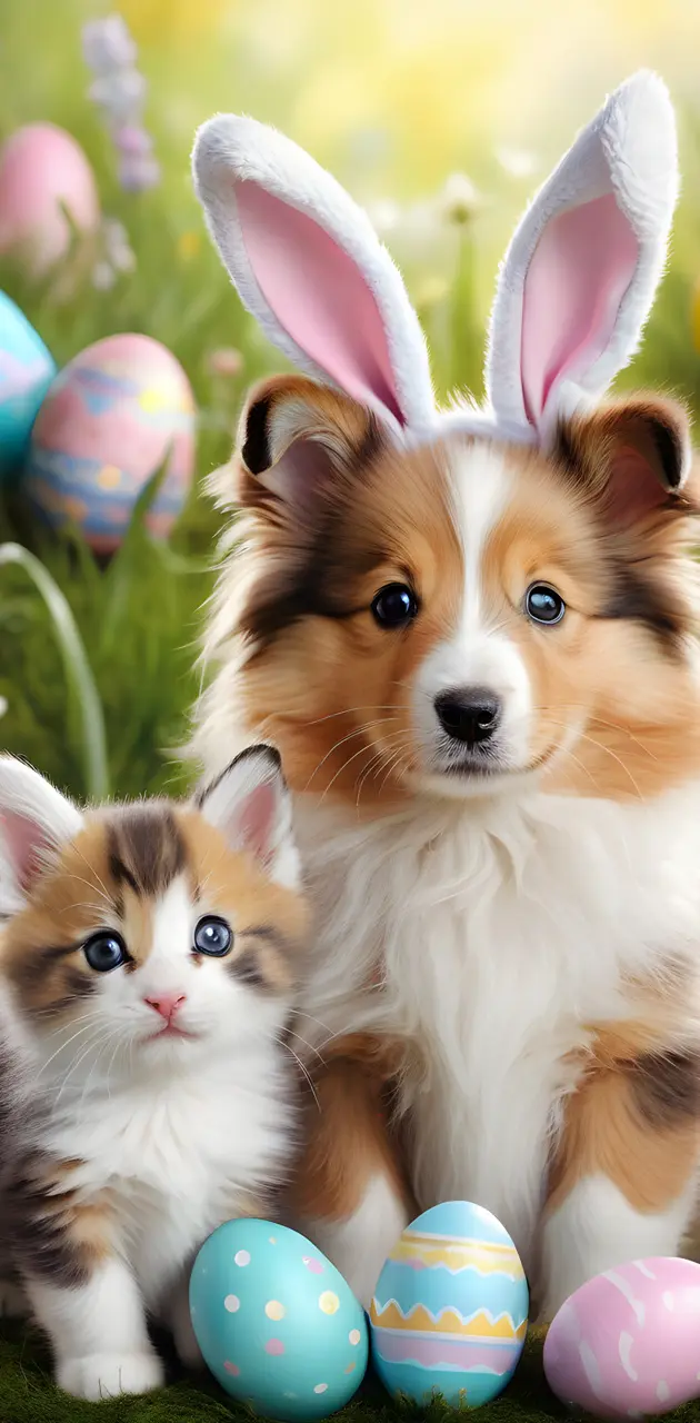 Easter Kitten and puppy