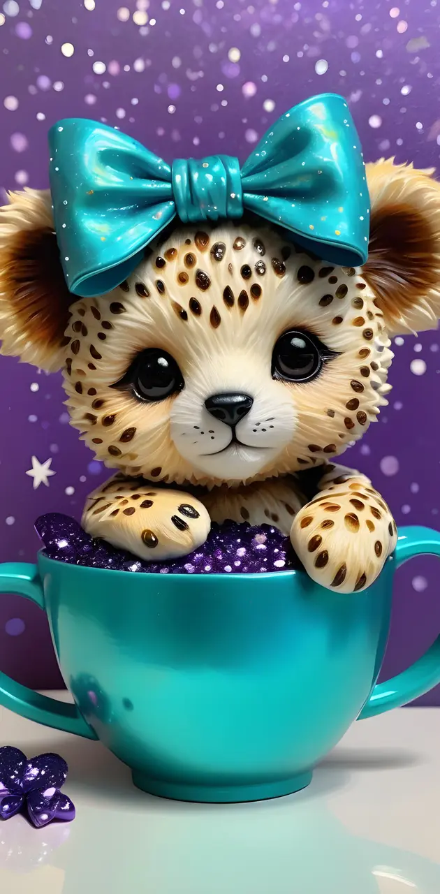 a stuffed animal in a tea cup
