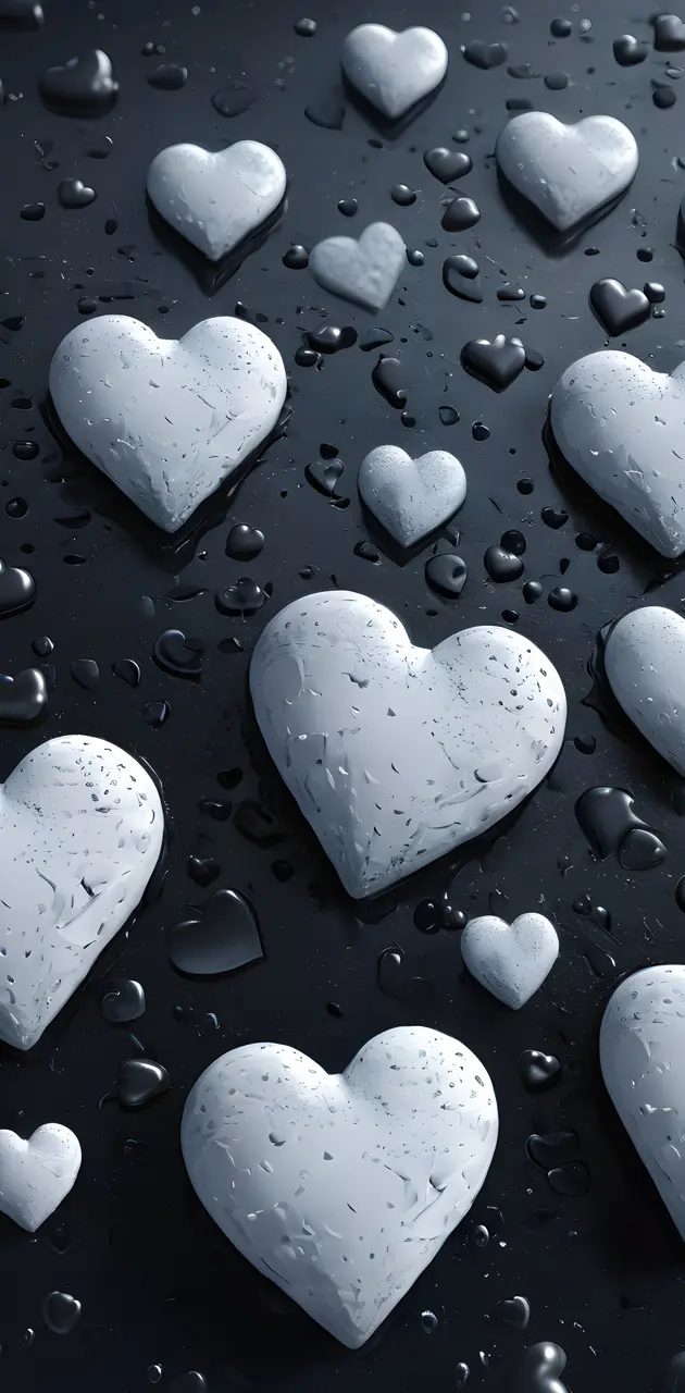 wet moistured white hearts