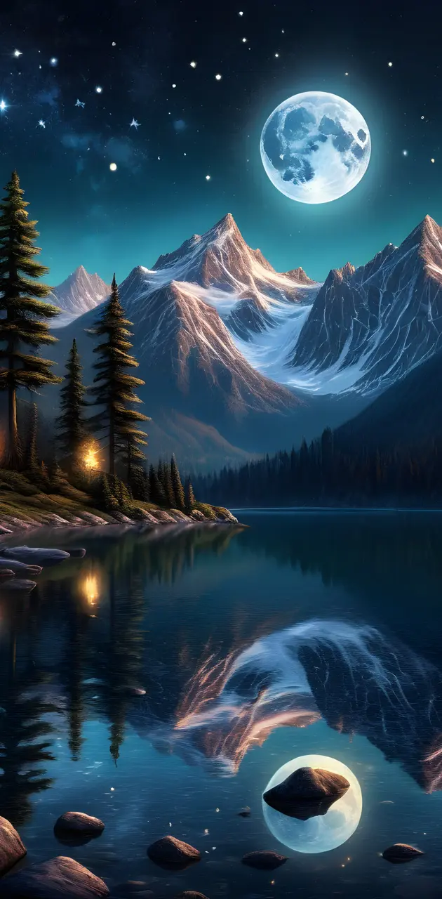 a lake with mountains and trees