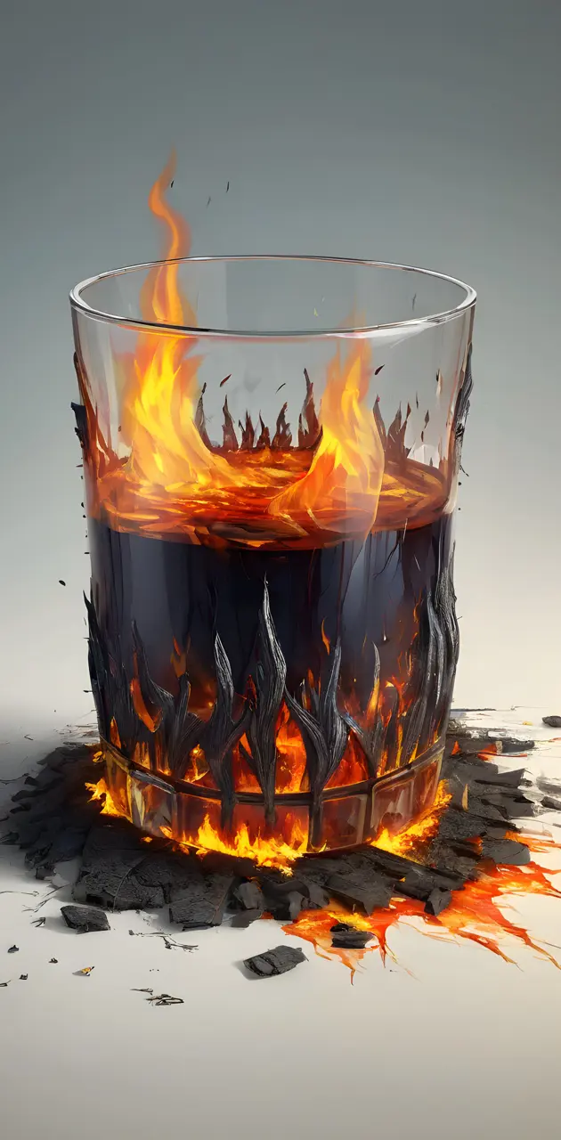 a glass of water with fire