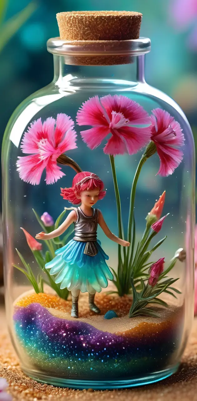 beautiful dianthus and a tiny fairy