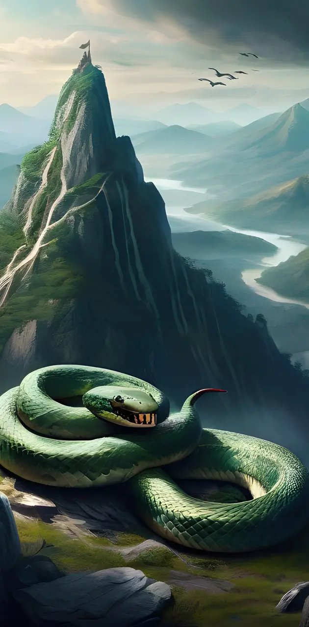 a green snake on a rock